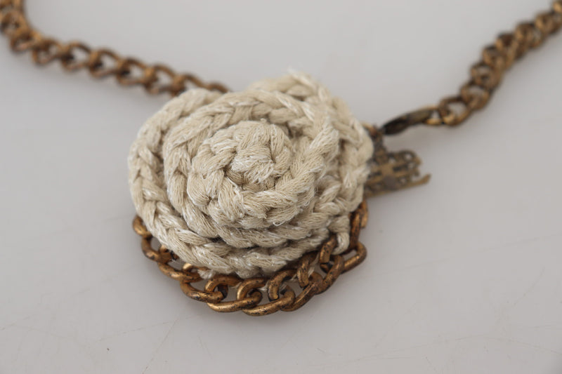 Gold Tone Brass Chain Braided Rope Pendant Necklace