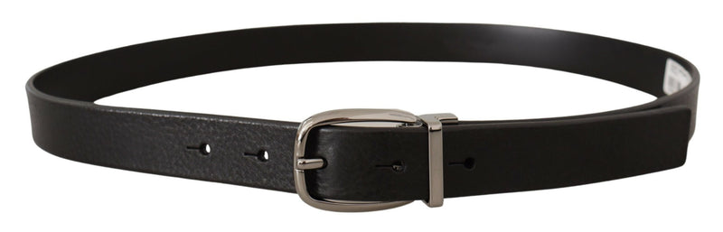 Black Classic Calf Leather Metal Logo Belt