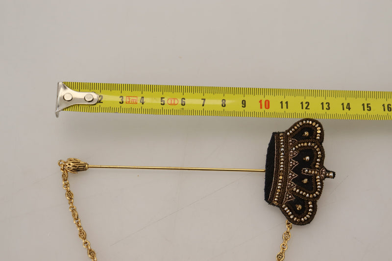 Gold Tone Brass Crown Studded Chain Pin Brooch