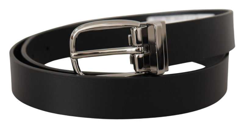 Black Classic Calf Leather Silver Metal Belt