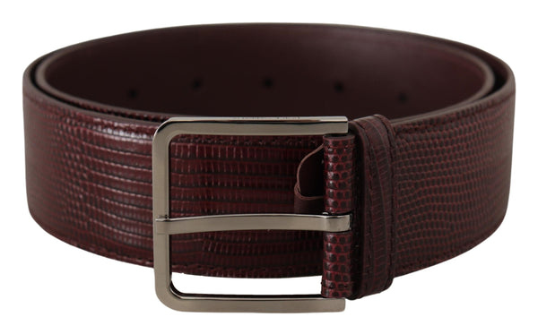 Maroon Calf Leather Wide Logo Engraved Buckle Belt