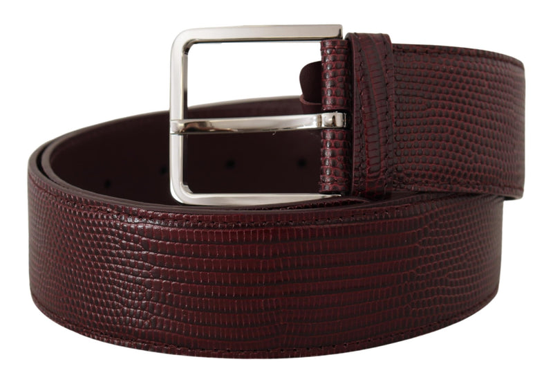 Maroon Calf Leather Wide Logo Engraved Buckle Belt