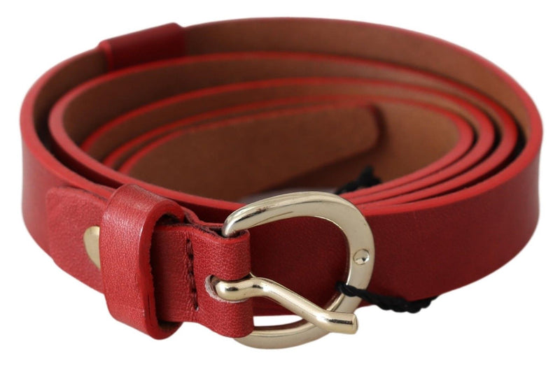 Red Genuine Leather Silver Logo Buckle Belt