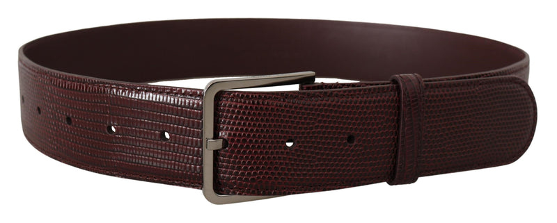 Maroon Calf Leather Wide Logo Engraved Buckle Belt