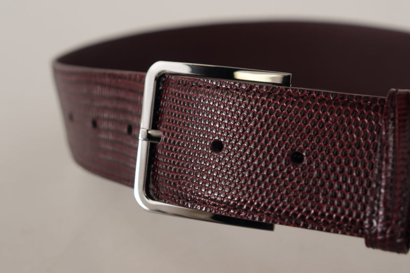 Maroon Calf Leather Wide Logo Engraved Buckle Belt