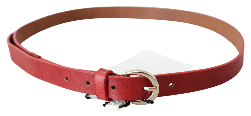 Red Genuine Leather Silver Logo Buckle Belt