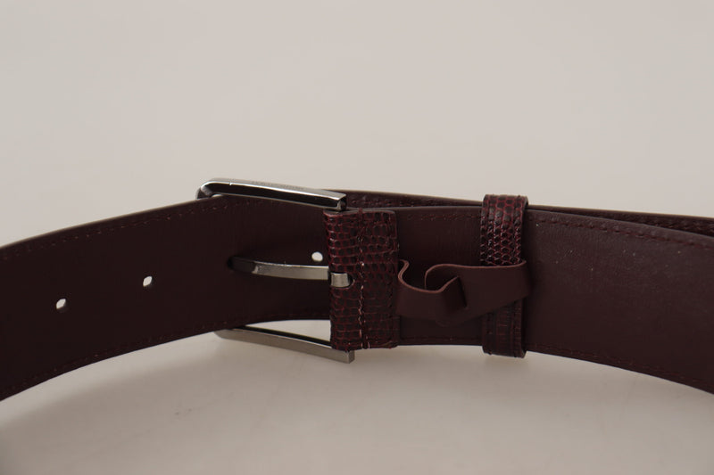 Maroon Calf Leather Wide Logo Engraved Buckle Belt