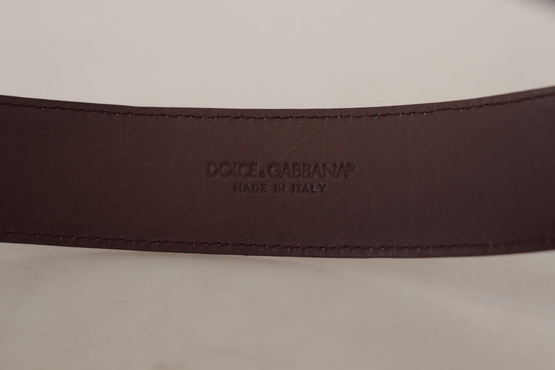 Maroon Calf Leather Wide Logo Engraved Buckle Belt