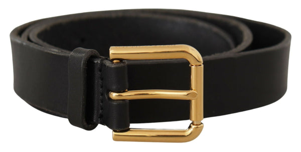 Black Leather Gold Metal Logo Belt