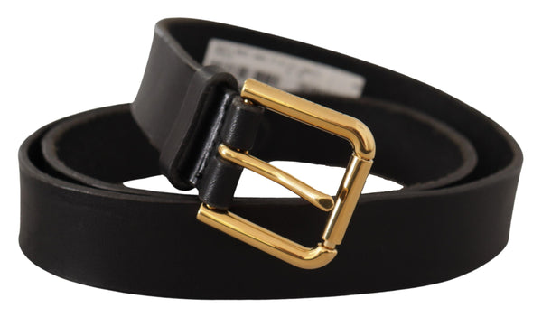 Black Leather Gold Metal Logo Belt