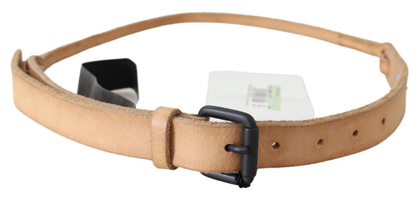 Light Brown Slim Leather Black Logo Buckle Belt Belt