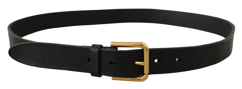 Black Leather Gold Metal Logo Belt