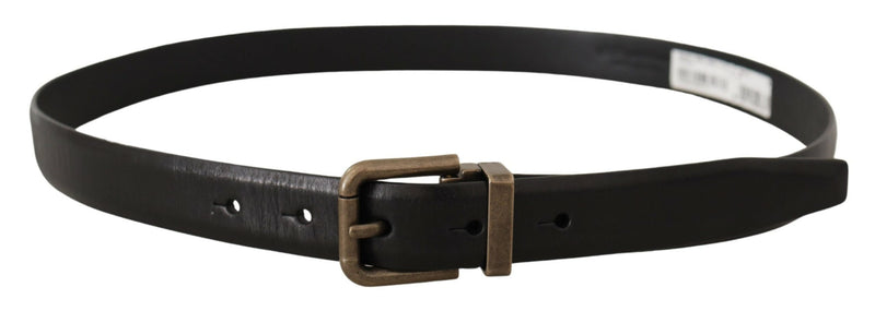 Black Calf Leather Brushed Brass Box Buckle Belt