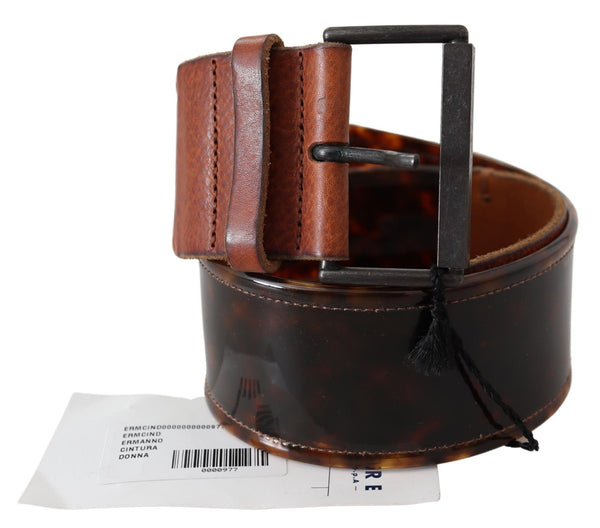 Dark Brown Leather Wide Buckle Belt