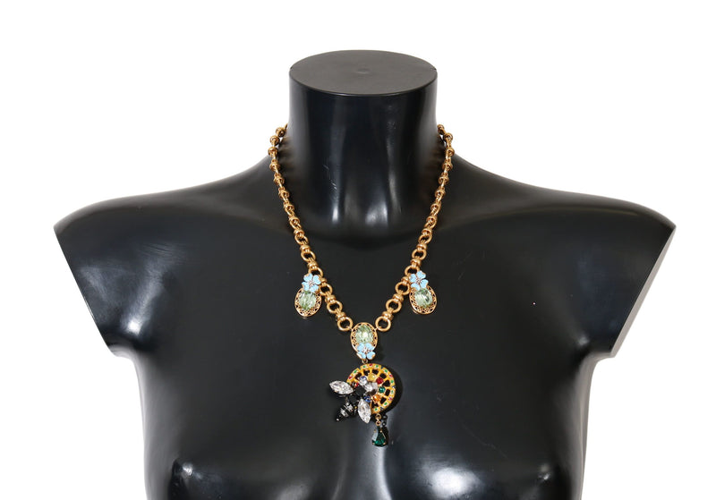 Gold Crystal Carretto Bee Statement Gold Brass Necklace