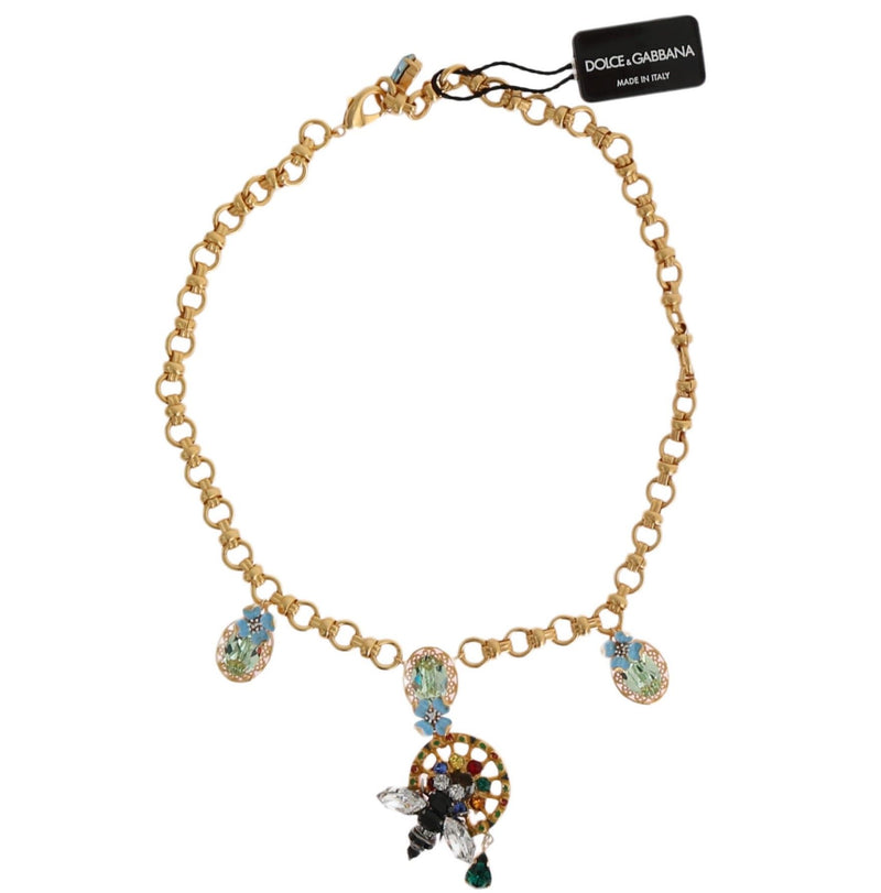 Gold Crystal Carretto Bee Statement Gold Brass Necklace