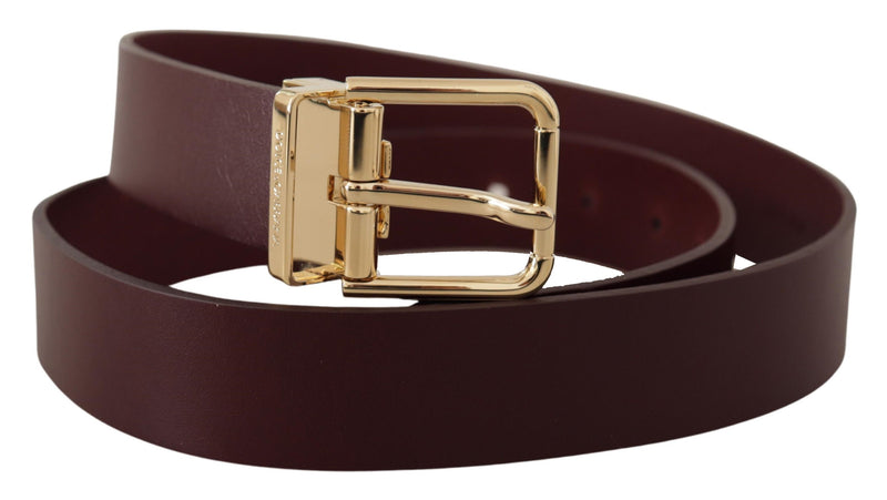 Maroon Vitello Leather Gold Metal Buckle Belt