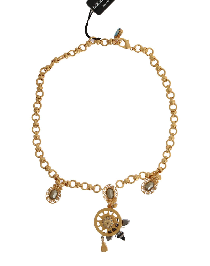 Gold Crystal Carretto Bee Statement Gold Brass Necklace