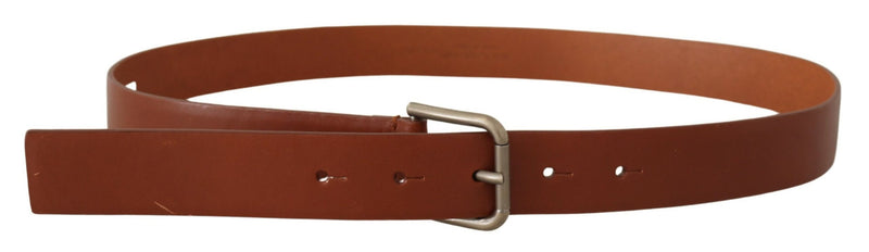 Brown Calf Leather Silver Tone Metal Buckle Belt