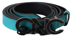 Blue Green Leather Logo Silver Buckle Belt