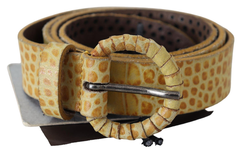 Beige Genuine Leather Snakeskin Design Round Belt