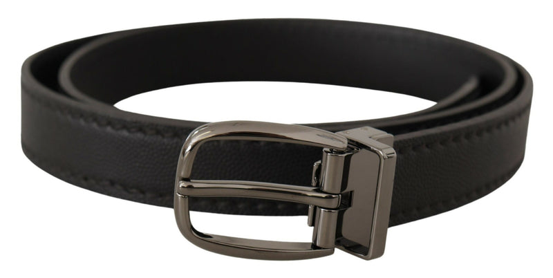 Black Leather Metal Logo Buckle Belt