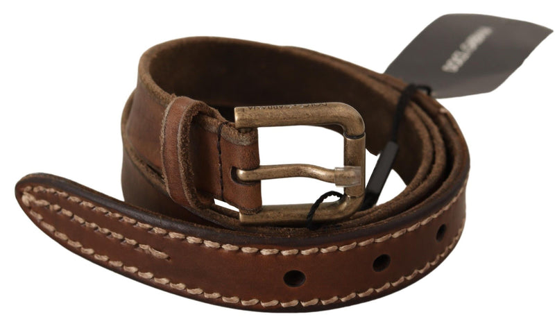 Brown Leather Rustic Buckle Cintura Belt