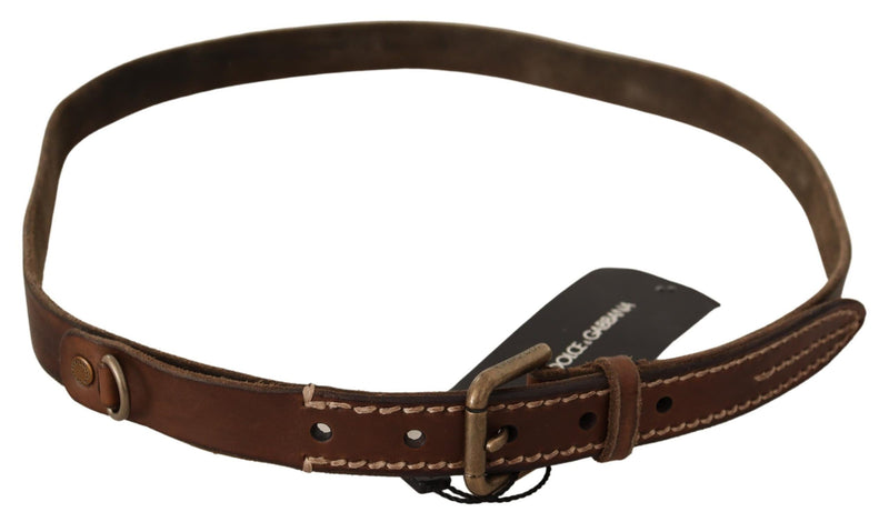 Brown Leather Rustic Buckle Cintura Belt