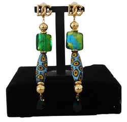 Gold Plated Brass Glass Design Dangling Earrings