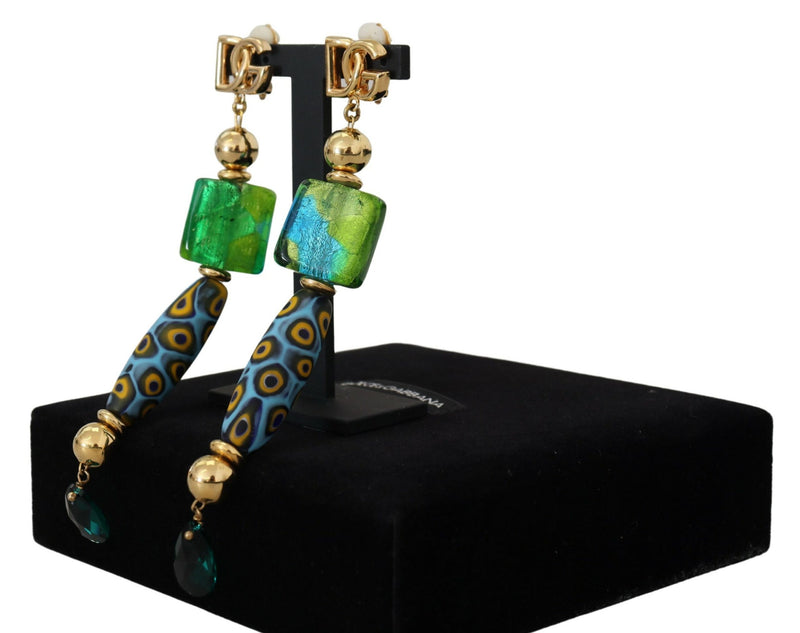 Gold Plated Brass Glass Design Dangling Earrings