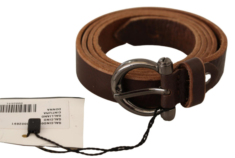 Brown Leather Logo Design Round Buckle Waist Belt