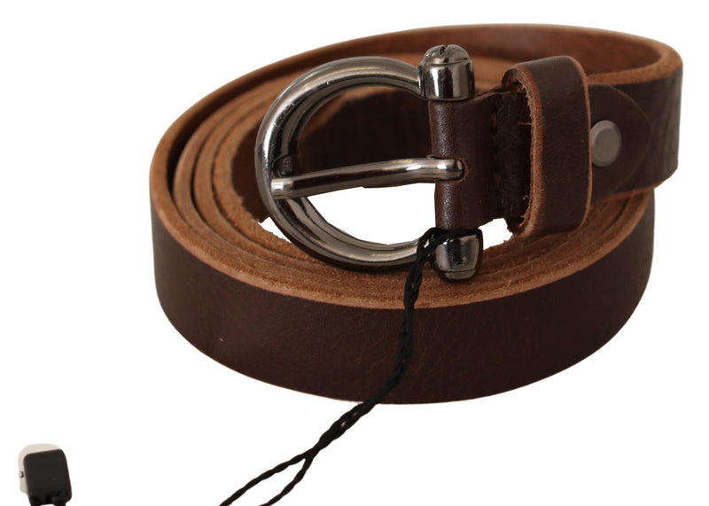 Brown Leather Logo Design Round Buckle Waist Belt