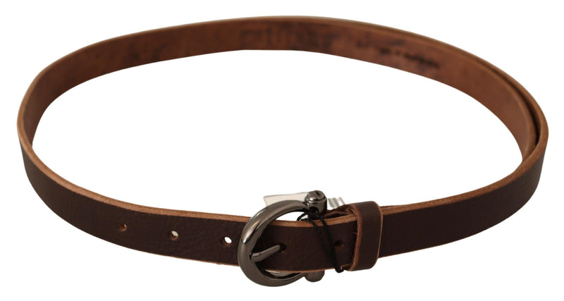 Brown Leather Logo Design Round Buckle Waist Belt