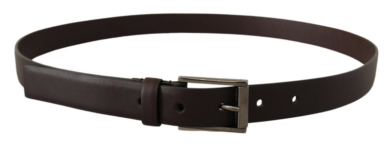 Brown Leather Silver Metal Buckle Belt