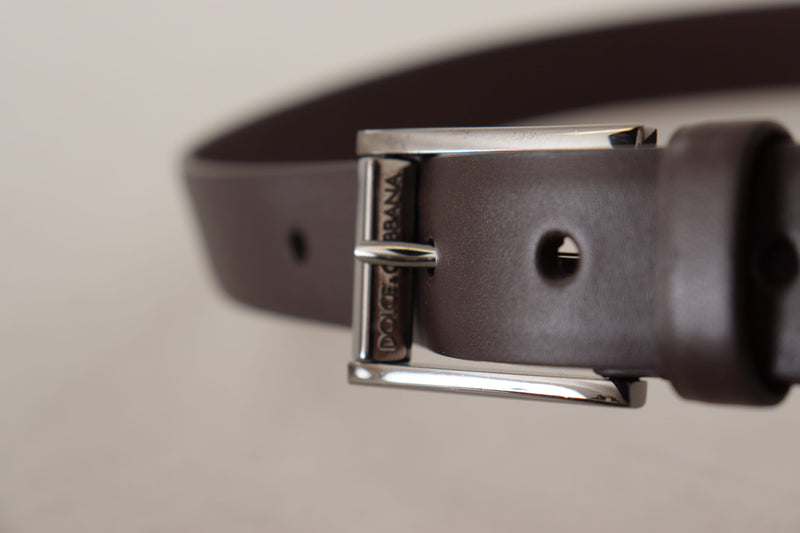 Brown Leather Silver Metal Buckle Belt