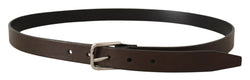 Brown Calf Leather Silver Tone Metal Buckle Belt