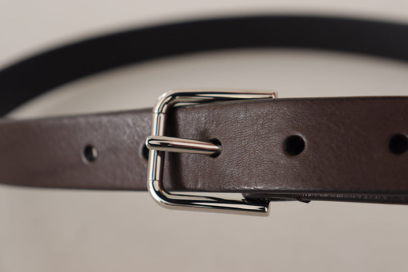 Brown Calf Leather Silver Tone Metal Buckle Belt