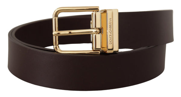 Brown Calf Leather Gold Tone Metal Buckle Dark