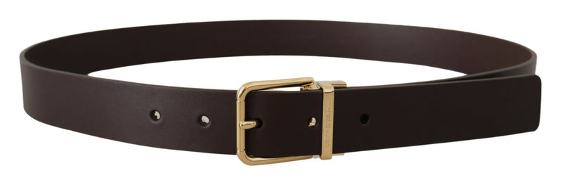 Brown Calf Leather Gold Tone Metal Buckle Dark