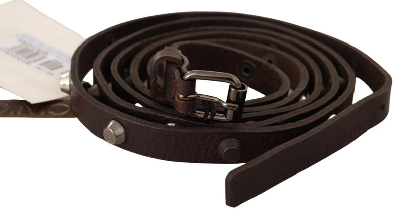 Brown Leather Silver Tone Buckle Belt