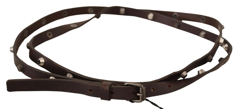 Brown Leather Silver Tone Buckle Belt