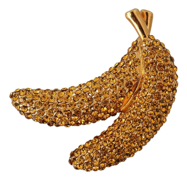 Gold Banana Crystal Pin Yellow Rhinestone AccentsBrooch