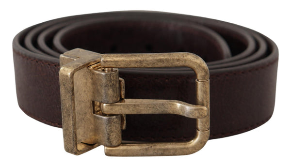 Brown Calf Leather Vintage Logo Metal Buckle Belt