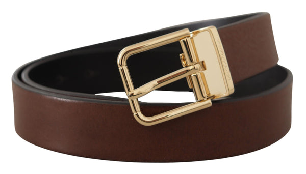 Brown Classic Leather Gold Tone Metal Buckle Belt