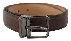 Brown Leather Casual Silver Tone Logo Buckle Belt