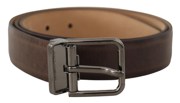 Brown Leather Casual Silver Tone Logo Buckle Belt