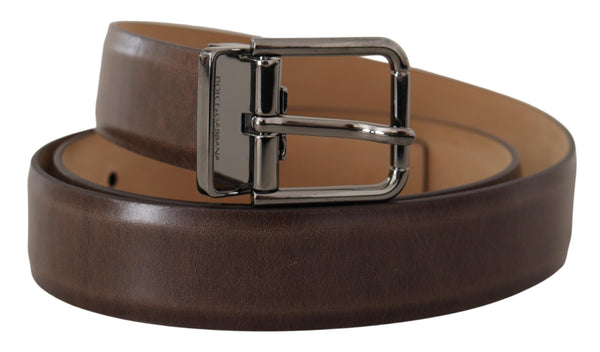 Brown Leather Casual Silver Tone Logo Buckle Belt