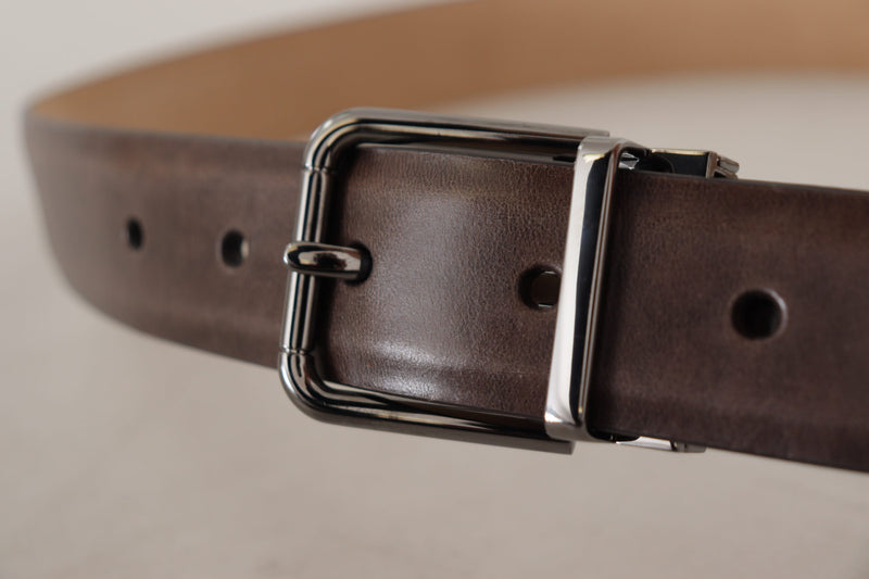 Brown Leather Casual Silver Tone Logo Buckle Belt