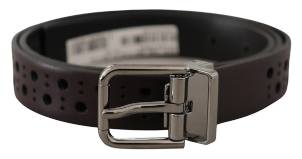 Dark Purple Perforated Leather Metal Buckle Belt