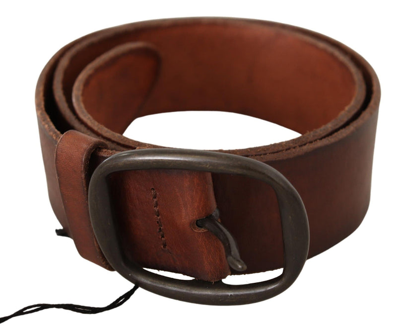 Brown Genuine Leather Oval Metal Buckle Waist Belt